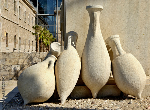Sculpture made from old vases and amphorae in Cartagena, Murcia - Spain