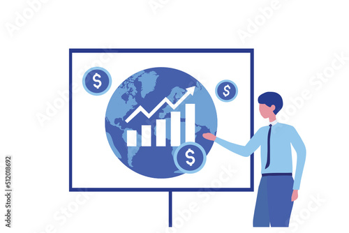 Senior businessman doing presentation of global economic inflation and financial crisis vector illustration