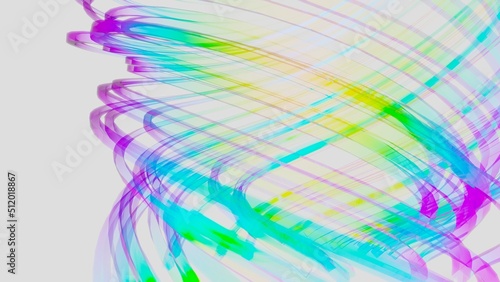 Abstract of rainbow collar tubes rotating in a spiral against a white background. Concept image of technological innovations  strategies and revolutions . 3D illustration. 3D CG.