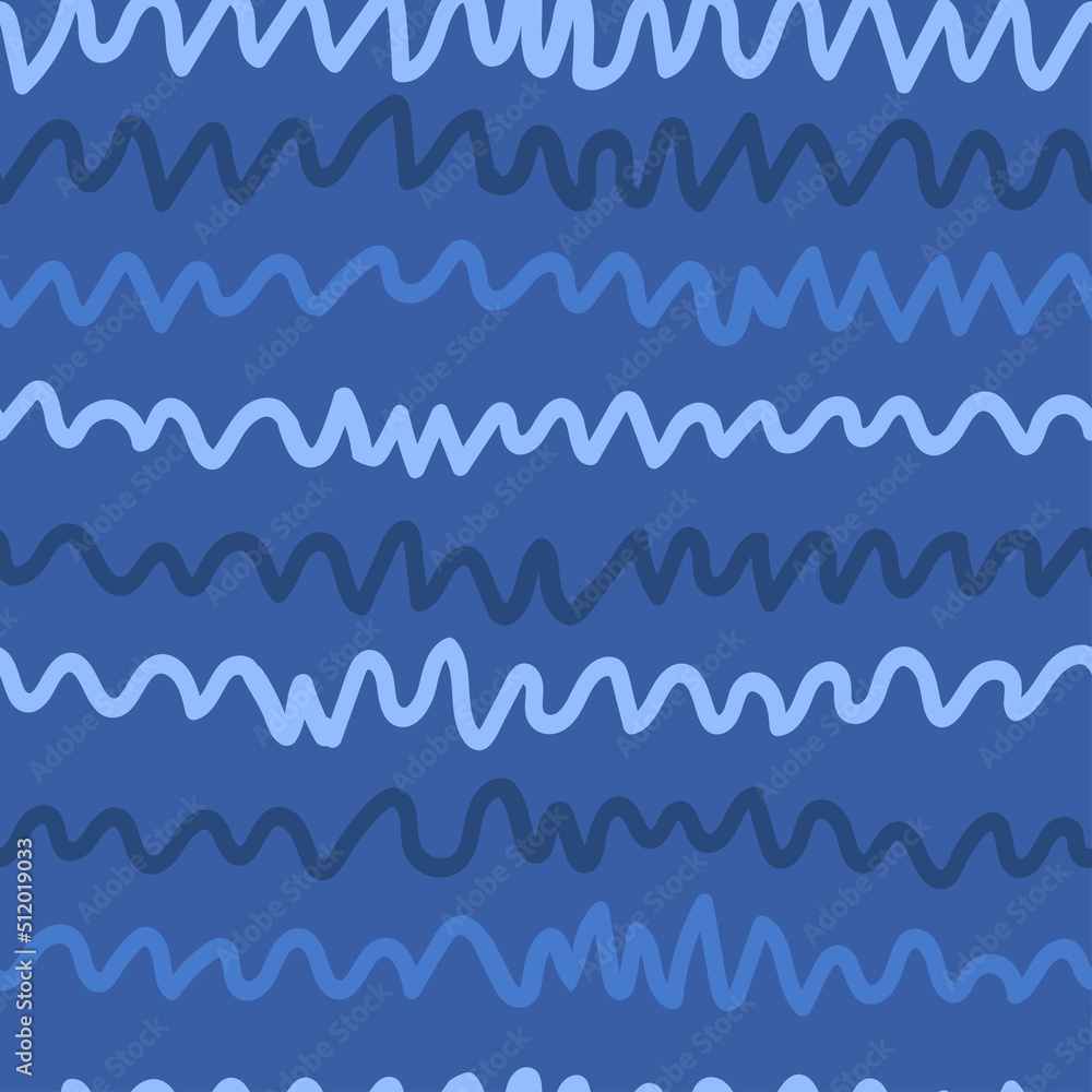 Wavy stripes on blue background, seamless pattern