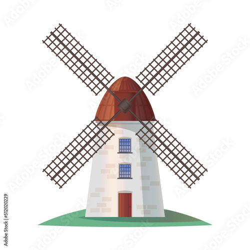 Stone windmill icon isolated on background, vector