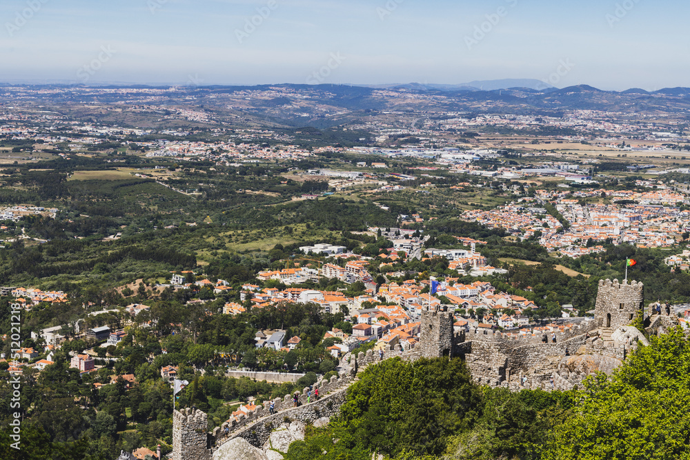 A view of the town of Sintra in Portugal as seen from above