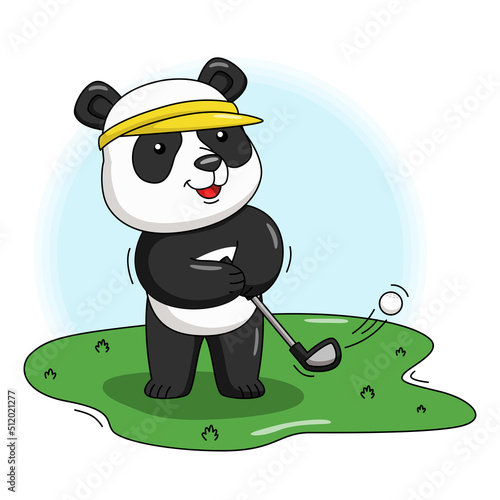 Cartoon illustration of a cute panda playing golf photo