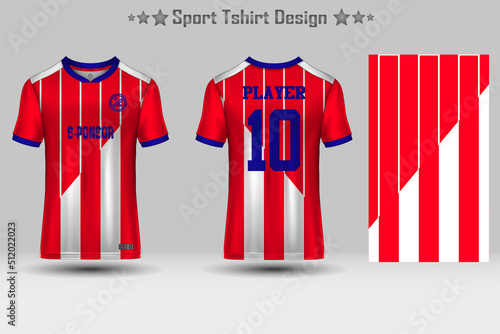 Soccer jersey design for sublimation. t-shirt sport design template, Soccer jersey mockup for football club. Fabric uniform front and back view