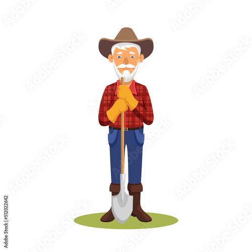 Farmer with spade or shovel, vector banner.