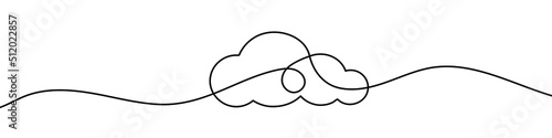 Continuous line drawing of cloud. Cloud linear icon. One line drawing background. Vector illustration. Cloud continuous line icon.