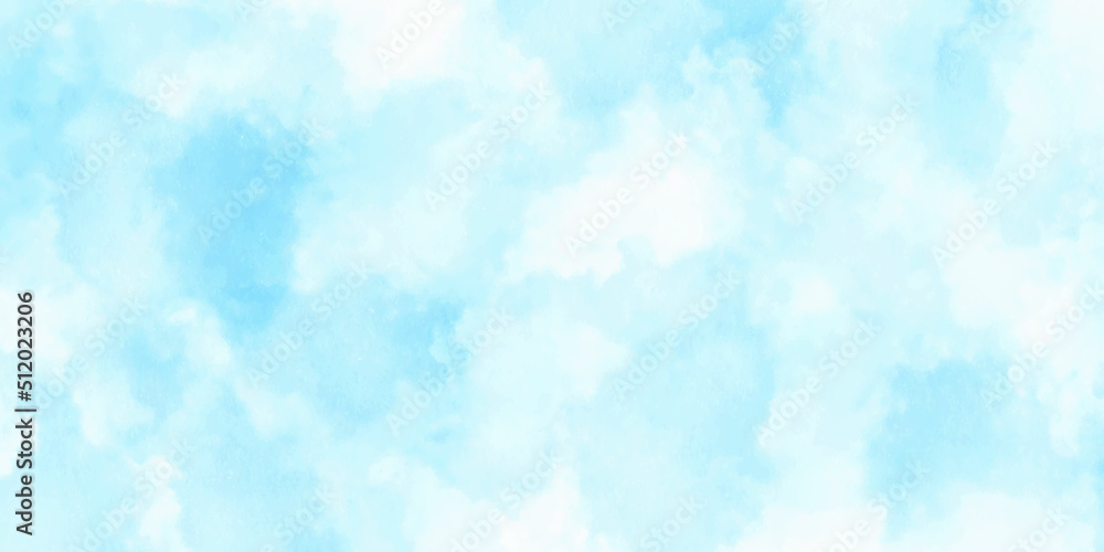Fototapeta premium Light sky blue shades watercolor background. Aquarelle paint paper textured canvas for design with the sunlight passing, creating a miraculous abstract shape, vector illustrator.
