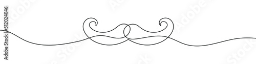 Linear background of mustache. One continuous line drawing of a mustache. Vector illustration. Mustache icon isolated