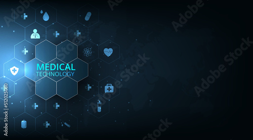 Health care concept.Medical technology network design.Icon medical network connection with modern on dark blue background.