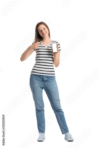 Pretty young woman pointing...