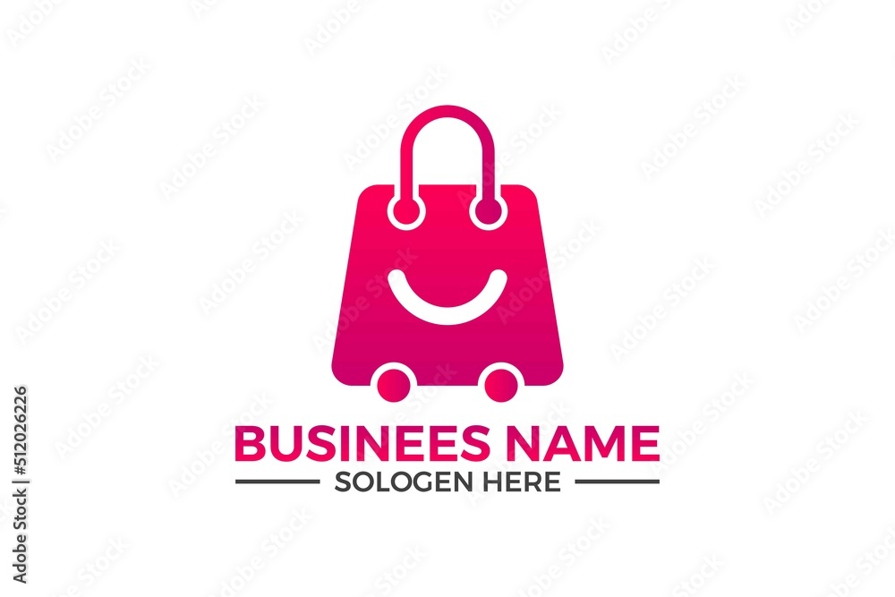 Online shopping bag pink gradient logo or E-commerce logo vector design illustration Online shopping bag pink gradient logo or E-commerce logo vector design illustration