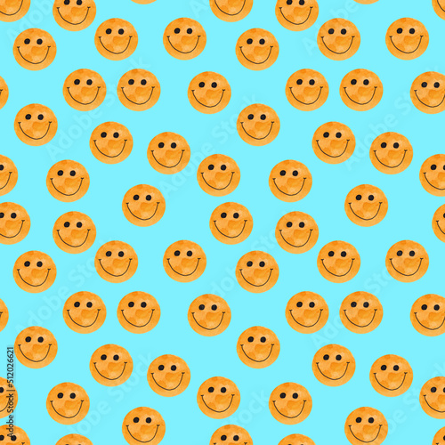 Smiling smiley, seamless pattern, watercolor background
