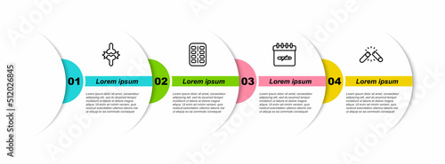 Set line Joint pain, knee pain, Nicotine gum blister pack, No smoking days and Broken cigarette. Business infographic template. Vector