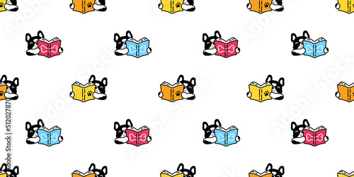 dog seamless pattern french bulldog book reading vector pet puppy breed cartoon scarf isolated tile background repeat wallpaper wrapping paper doodle illustration design
