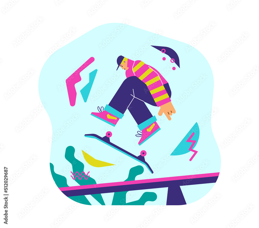 Banner with skateboarder on skateboard, flat vector illustration isolated. Banner with skateboarder on skateboard, flat vector illustration isolated.