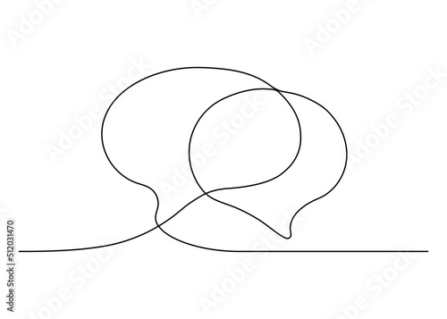Speech bubble outline, dialog speak, continuous one line drawing. Graphics minimalist linear two frame box for text. Balloon for talk. Single line vector illustration