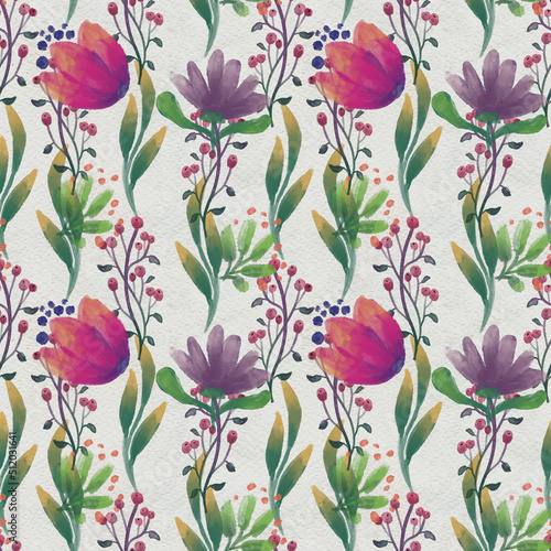 Seamless abstract floral pattern. Flowers texture on watercolor paper background © lolya1988