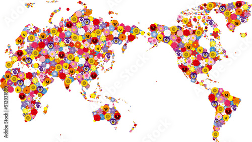 色とりどりの花々で形取った世界地図