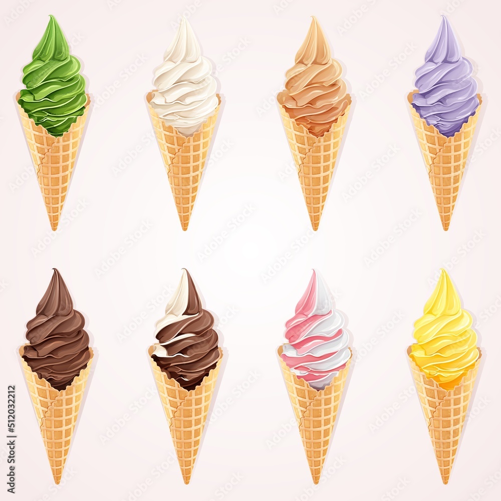 Vector set of ice cream and waffle cones