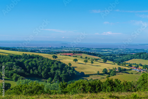Somerset view to Hinkley Point and the Bristol Channel England UK from the Quantocks