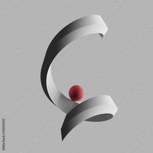 Three dimensional render of red sphere balancing on letter C photo