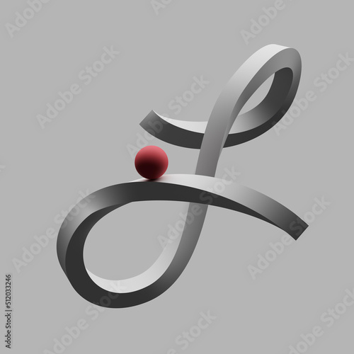 Three dimensional render of red sphere balancing on letter J photo