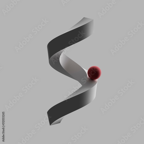 Three dimensional render of red sphere balancing on letter S photo