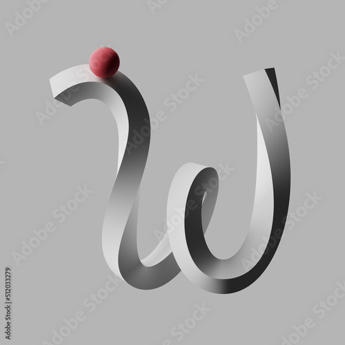 Three dimensional render of red sphere balancing on letter W photo