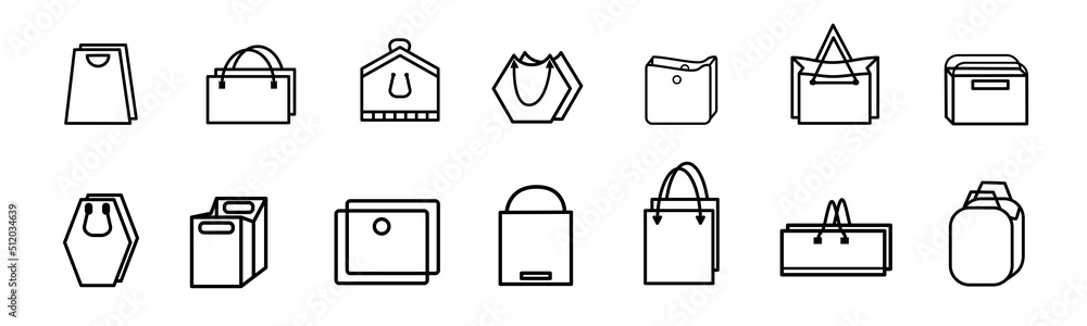 Set of icons bags in flat style. Vector illustration of bags for shopping, gifts and food packages shopping, gifts and food different shapes. Set of icons bags in flat style. Vector illustration of bags for shopping, gifts and food packages shopping, gifts and food different shapes.