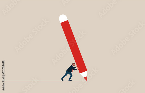 Strong businessman with a pencil. Business creativity. Symbol of strategy, mission, success, thinking.