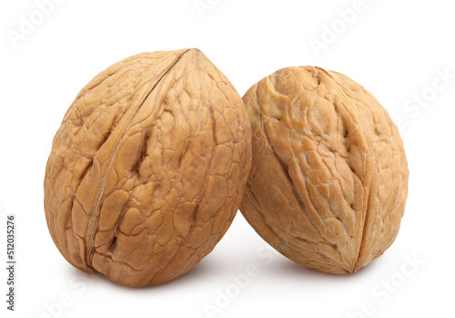Two delicious walnuts, isolated on white background