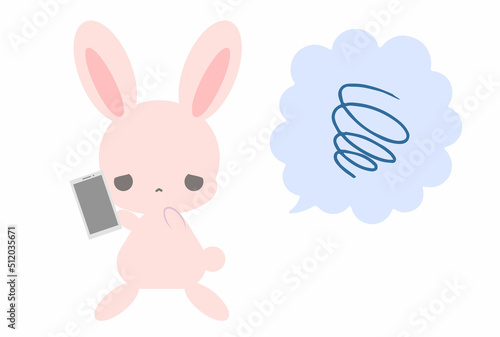 スマホ疲れのイラスト　うさぎ　ベクター