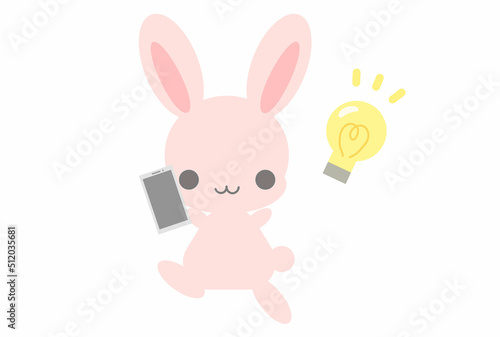 スマホを持って閃くイラスト　うさぎ　ベクター