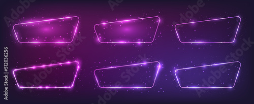 Set of six neon frames with shining effects