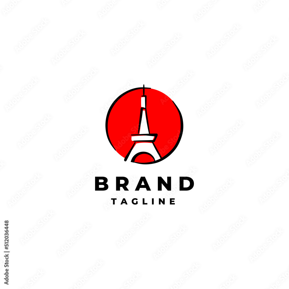 Tower In Circle Illustration Logo Design. Tower outline logo design inside red circle. Tower In Circle Illustration Logo Design. Tower outline logo design inside red circle.