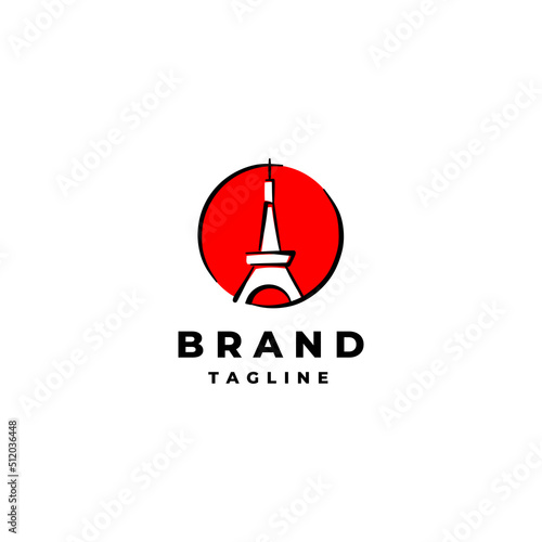 Tower In Circle Illustration Logo Design. Tower outline logo design inside red circle.