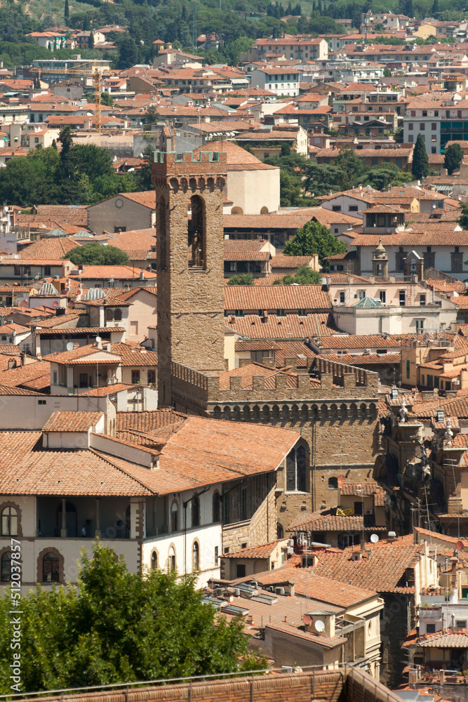 Italia. Toscana, Firenze, la città vista dal Forte di Belvedere, il palazzo del Bargello.