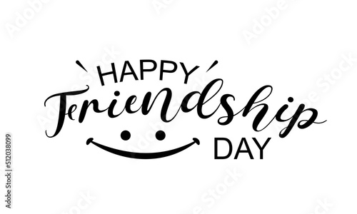 Happy friendship day handwritten lettering. Vector calligraphy with heart brush texture on white background. Vector illustration template design.