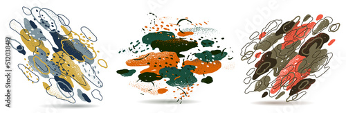 Hand drawn art abstract shapes vector compositions set, templates for creative advertising or abstraction illustrations collection, artistic graphic design elements.