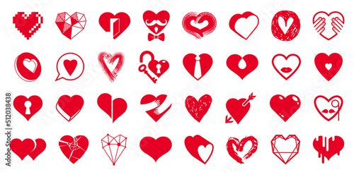 Hearts big vector set of different shapes and concepts logos or icons, love and care, health and cardiology, geometric and low poly, collection of heart shapes symbols.