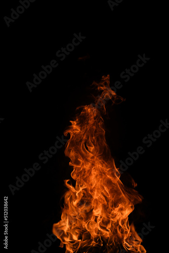 Texture of fire on a black background. Abstract fire flame background, large burning fire.