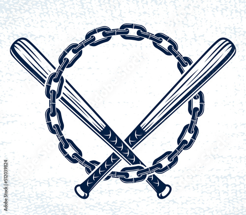 Baseball bats crossed vector criminal gang logo or sign, gangster style theme.