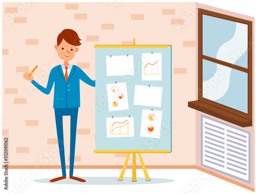 Analytics information and development statistics. Web analysis measure, product testing technology. Man analyses dashboard seo optimization, digital report. Statistical indicators and data on diagram