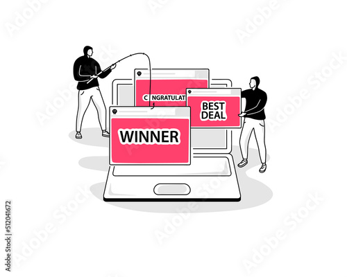 Illustration of adware symbol with a laptop and and popup advertising windows. Easy to use for your website or presentation.
