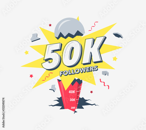 Thank you 50k social media followers, modern flat banner. Easy to use for your website or presentation.