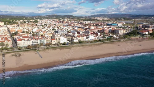 Aerial photo of Mediterranean coast in Malgrat de Mar, Catalonia, Spain. photo