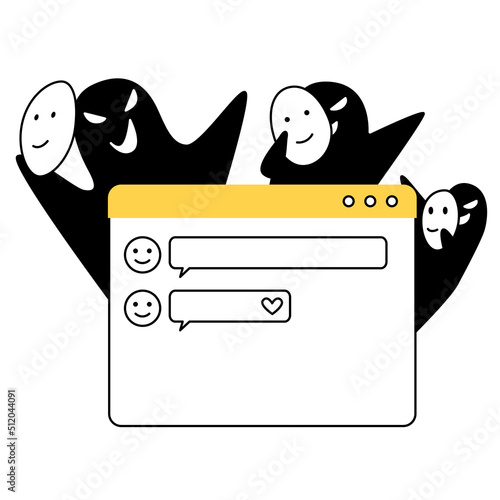Bad person vector illustration impersonating a close person on SNS.
