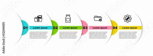 Set line Health record folder, Medicine bottle, and Genetic engineering. Business infographic template. Vector