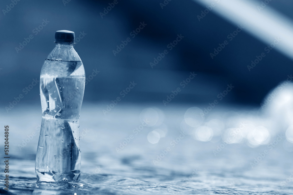 bottle of water in blue tones