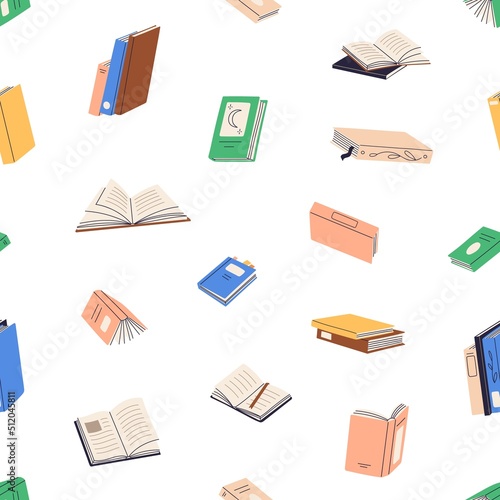 Seamless pattern with paper books. Endless background with abstract literatur...